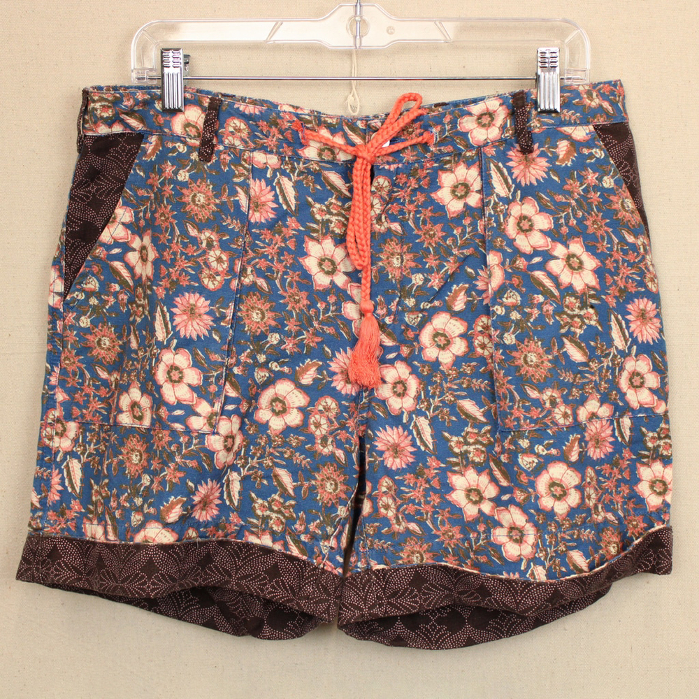Sundance Kalini floral blue pink linen blend shorts-M